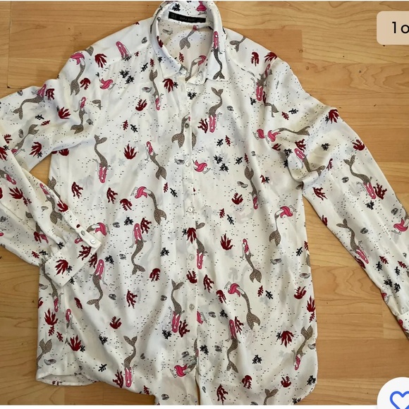 ZARA white mermaid button down blouse top size M women coral pink casual Q12 - Picture 4 of 6